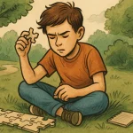 A person concentrating while solving a puzzle.