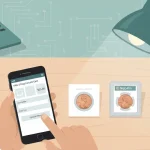 A seller listing a 1986 penny online, modern digital vector style